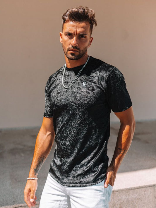 ROZERTYS BLACK VELVET TEE WITH R